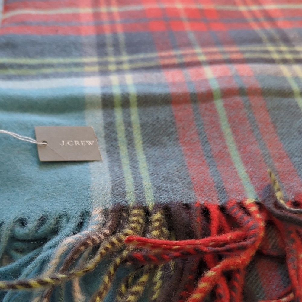 J. Crew Vibrant Plaid Wool Throw